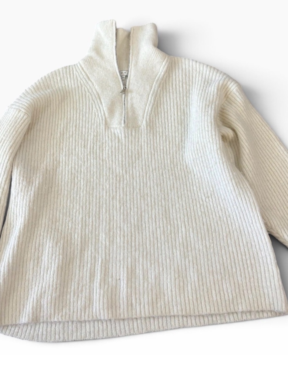 Cream Half-Zip Ribbed Sweater